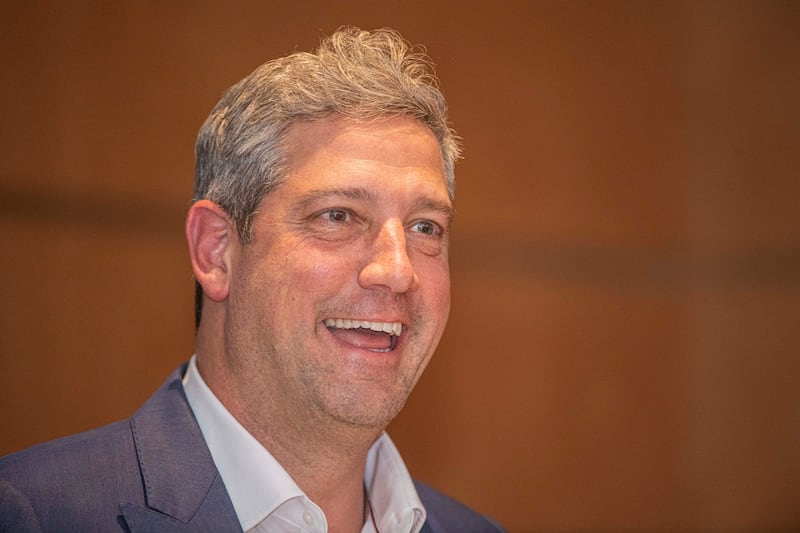 Rep. Tim Ryan laughs during his speech at the Tri-County Labor Council Community Awards Dinner in Fairlawn, Ohio.