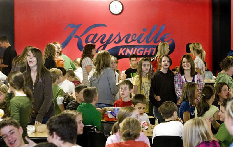 The first of 3 equally attended lunch periods crowd into the cafeteria at Kaysville Junior High last month. Davis School District officials counted 65,452 students this fall, up 438 kids.