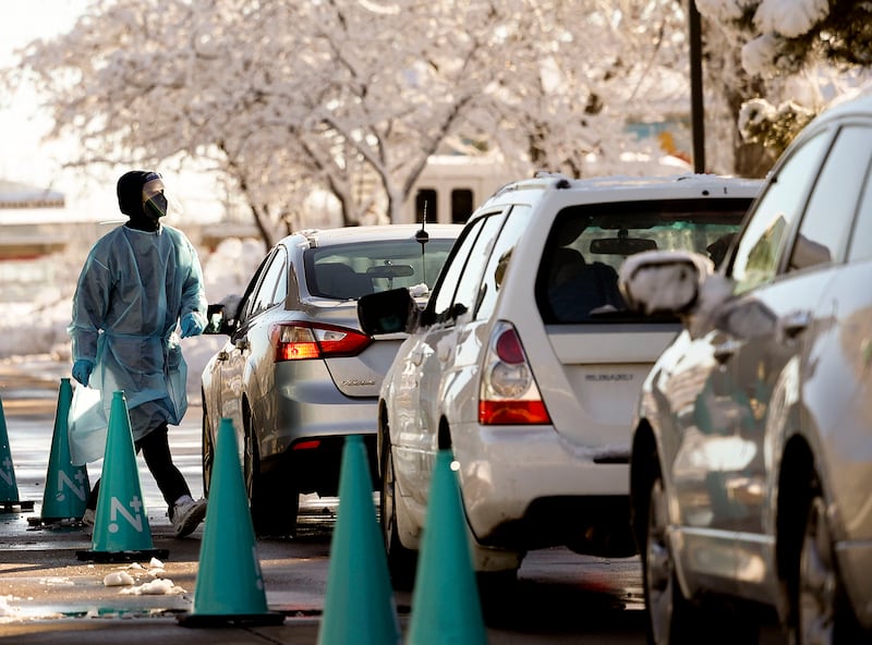 People in line at a COVID-19 test site in Utah.