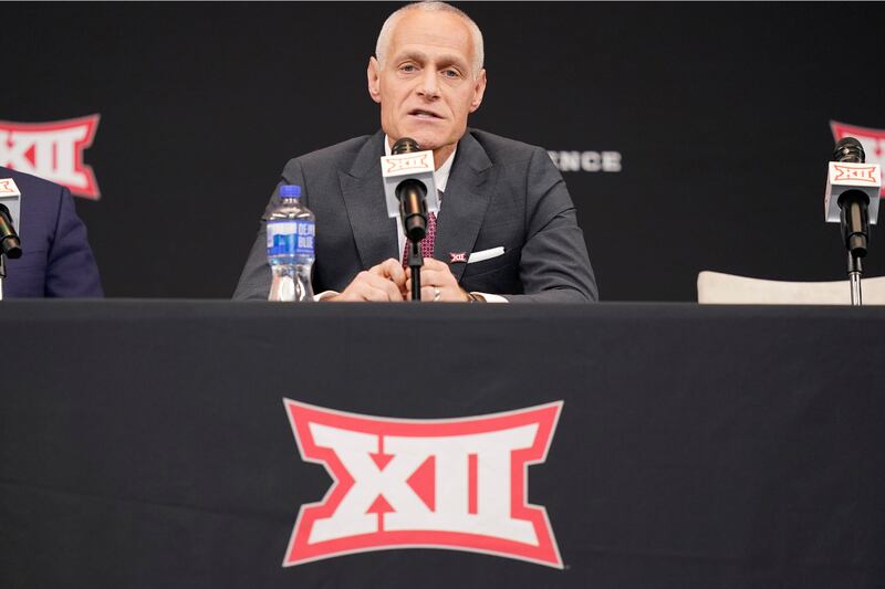 Big 12 Commissioner Brett Yormark speaks during a news conference opening the NCAA college football Big 12 media days in Arlington, Texas, Wednesday, July 13, 2022.