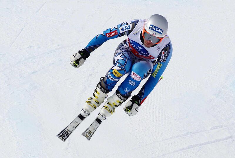 Bode Miller, of the United States, speeds down the course during an alpine ski, Men's World Cup downhill training session in Chamonix, France, Thursday, Feb. 2, 2012.