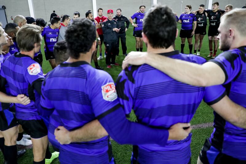 Head Coach Alf Daniels directs Utah Warriors rugby players during practice at the Zions Bank Training Center in Herriman on Tuesday, Jan. 22, 2019.