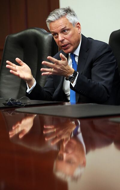 Former Utah Gov. Jon Huntsman Jr. answers a question during a meeting with the Deseret News and KSL editorial boards in Salt Lake City on Thursday, Jan. 19, 2017.