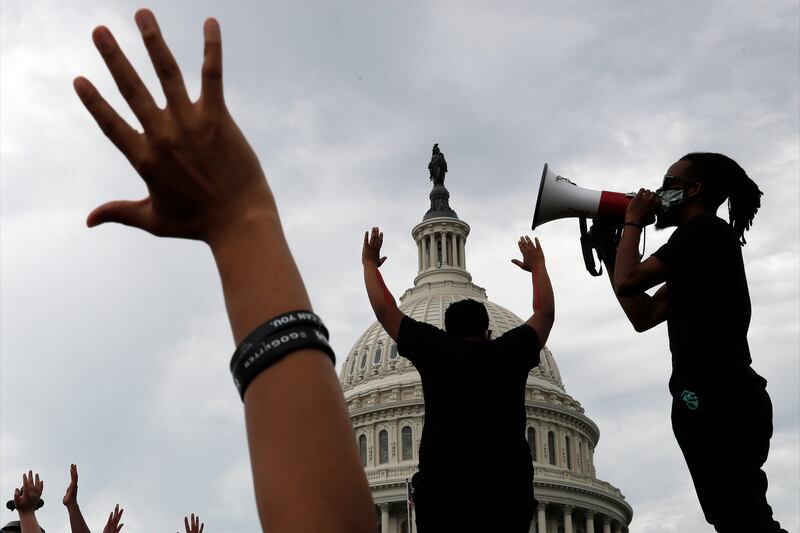 People protest at the U.S. Capitol building in Washington D.C.