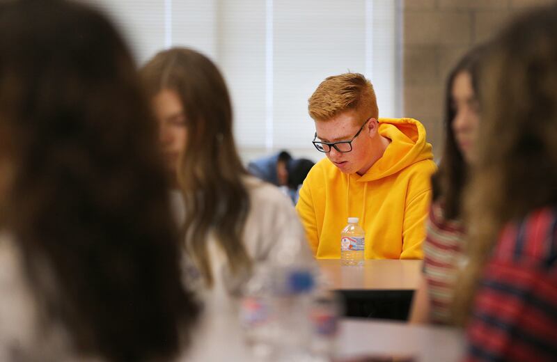 Corner Canyon High School student Ian Butler participates in meditation club at the school in Draper on May 22, 2018.