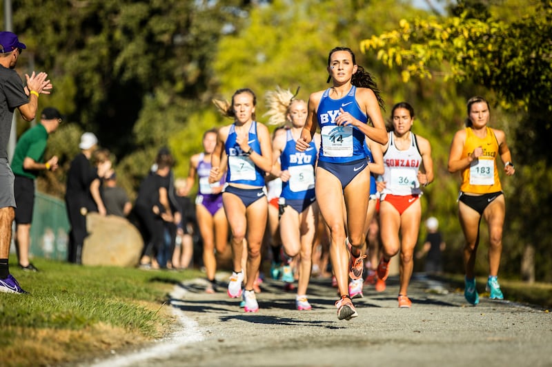 Members of the BYU women’s cross-country team compete in the WCC championships Oct. 29, 2021.