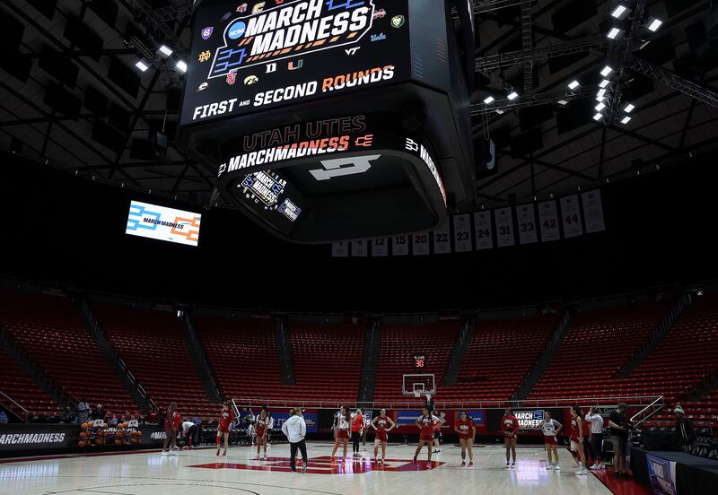 Utah practices at the Jon M. Huntsman Center in Salt Lake City on Thursday, March 16, 2023. The Utes will face No. 15 seed Gardner-Webb in the first round of the NCAA Tournament on Friday at 5:30 p.m. MDT at the Huntsman Center.