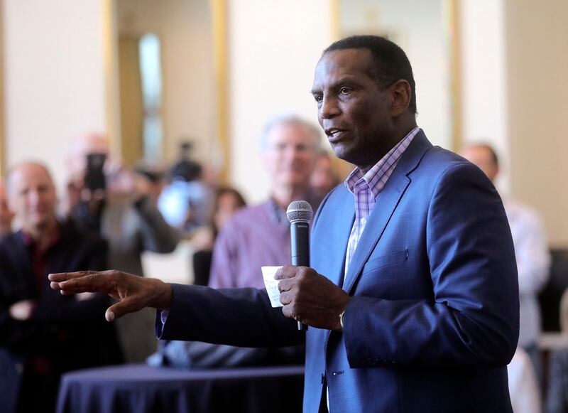Republican Burgess Owens speaks during a campaign launch event at Hale Centre Theatre in Sandy on Wednesday, Nov. 6, 2019. On Sunday, Owens and Blake Moore, the Beehive State’s two newest congressmen, were sworn into officeat the U.S. Capitol.