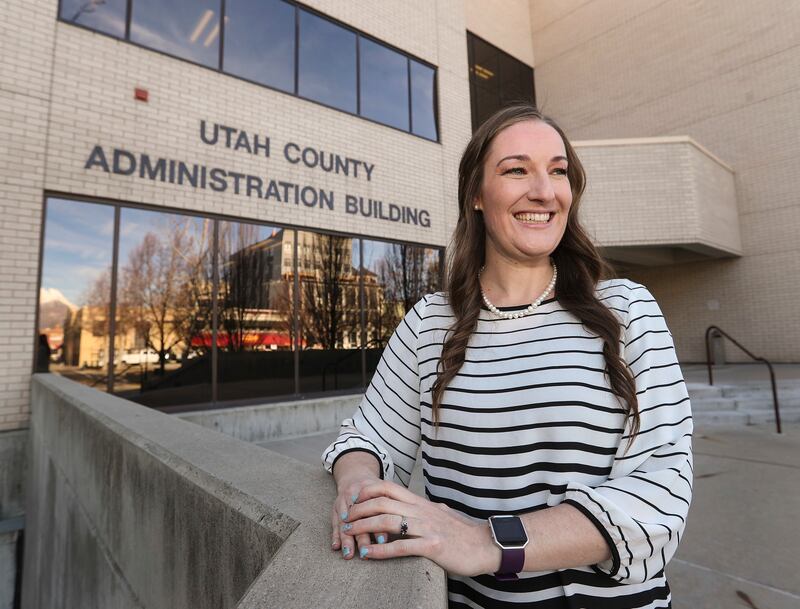 Utah County's new clerk, Amelia Powers, outside the Utah County Administration Building in Provo on Thursday, Dec. 20, 2018.