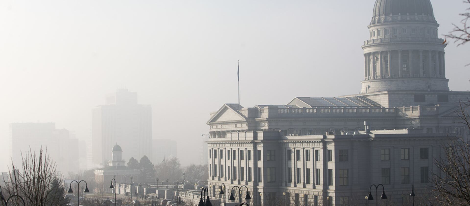 Fog and an inversion obscure the Salt Lake skyline on Monday, Dec. 11, 2017.