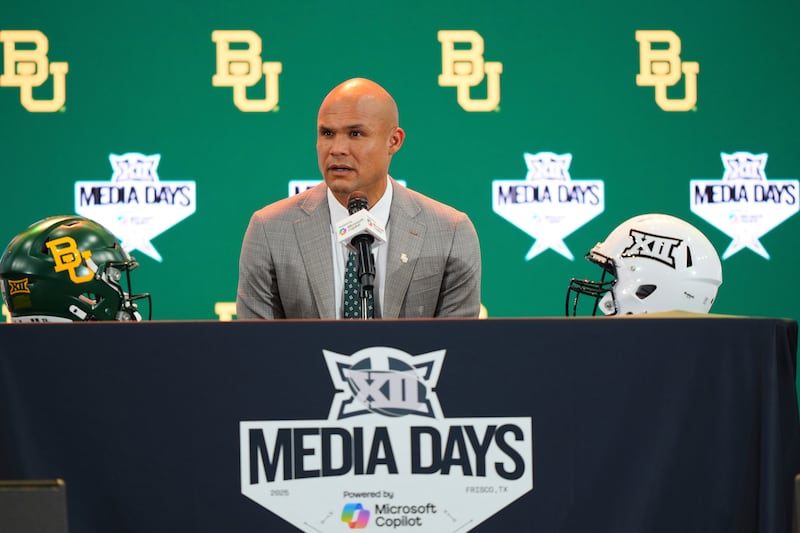 Baylor head coach Dave Aranda speaks during the Big 12 football media days in Frisco, Texas, Tuesday, July 8, 2025.