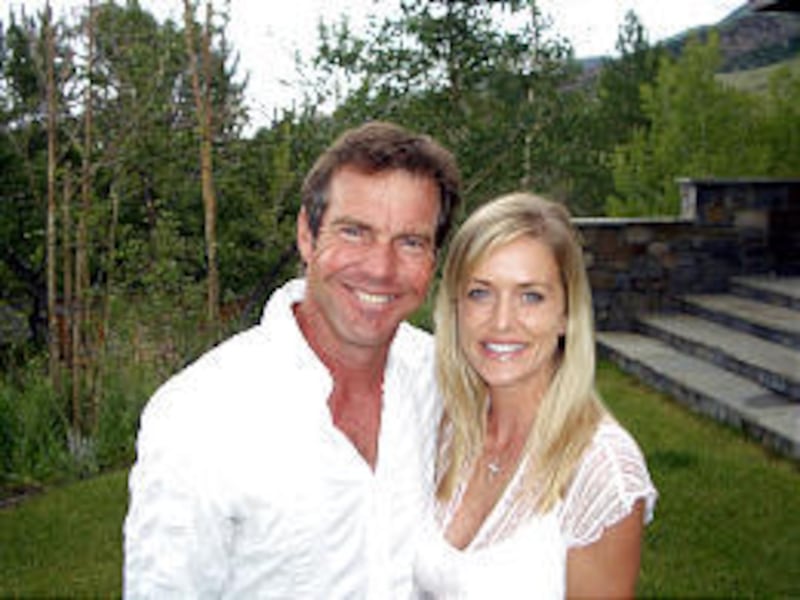 Actor Dennis Quaid, 50, and his new wife, Kimberly Buffington, 32, pose on their wedding day Sunday.