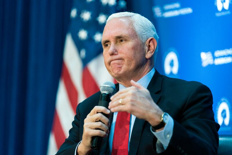 Former Vice President Mike Pence speaks at the National Press Club in Washington, Nov. 30, 2021.