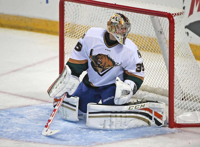 Utah Grizzlies Igor Bobkov at the hockey season opener against the Idaho Steelheads at the Maverik Center Friday, Oct. 18, 2013, in West Valley City.