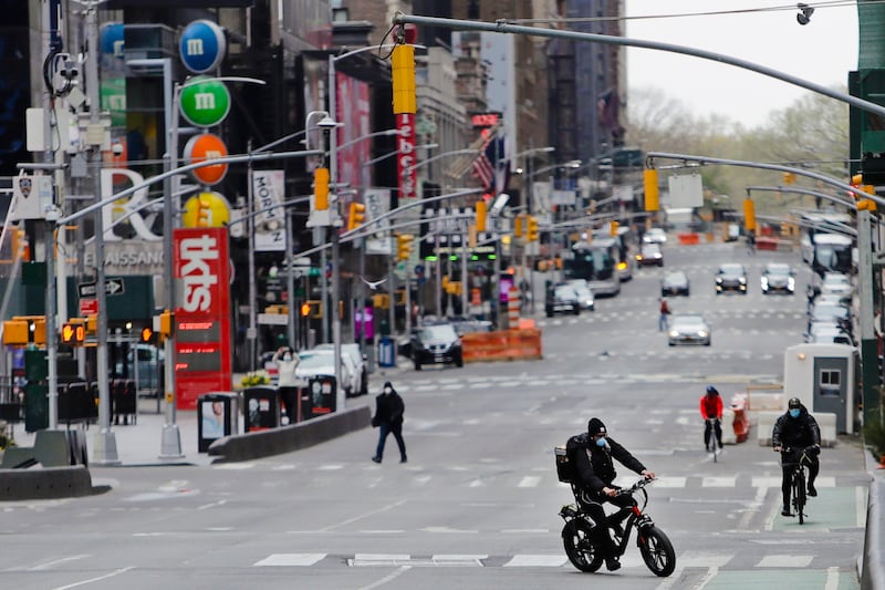 New York City streets are largely empty as people continue to stay at home to prevent the spread of COVID-19.
