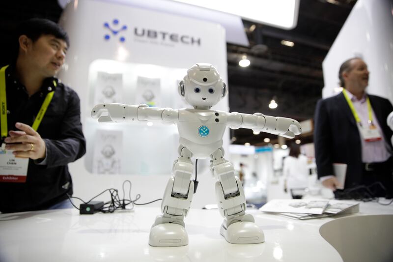 UBTECH's Lynx, a video-enabled humanoid robot with Amazon Alexa, is demonstrated at CES International Friday, Jan. 6, 2017, in Las Vegas.