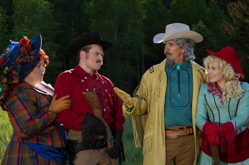 Coral Chambers, from left, stars as Dolly Tate, Ben Henderson as Frank Butler, Rob Holcombe as Buffalo Bill and MacKenzie Skye Pedersen as Annie Oakley in the Utah Valley University Department of Theatrical Arts/Sundance Summer Theatre production of "Anni
