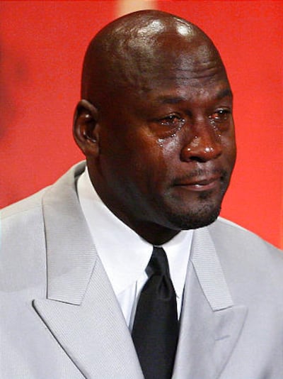 Michael Jordan cries at his Hall of Fame induction ceremony where he later singled out Bryon Russell.