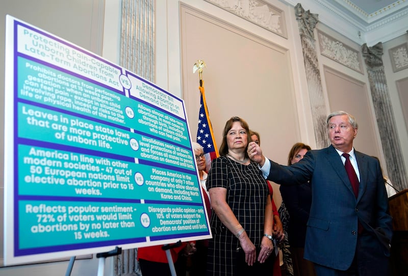 Sen. Lindsey Graham, R-S.C., speak during a news conference.