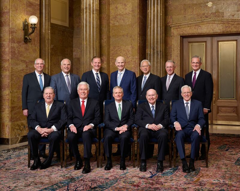 The newly constituted Quorum of the Twelve Apostles are shown in a photo taken Feb. 6, 2024.