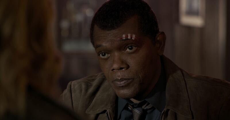 Samuel L. Jackson in a scene from the film "Captain Marvel."