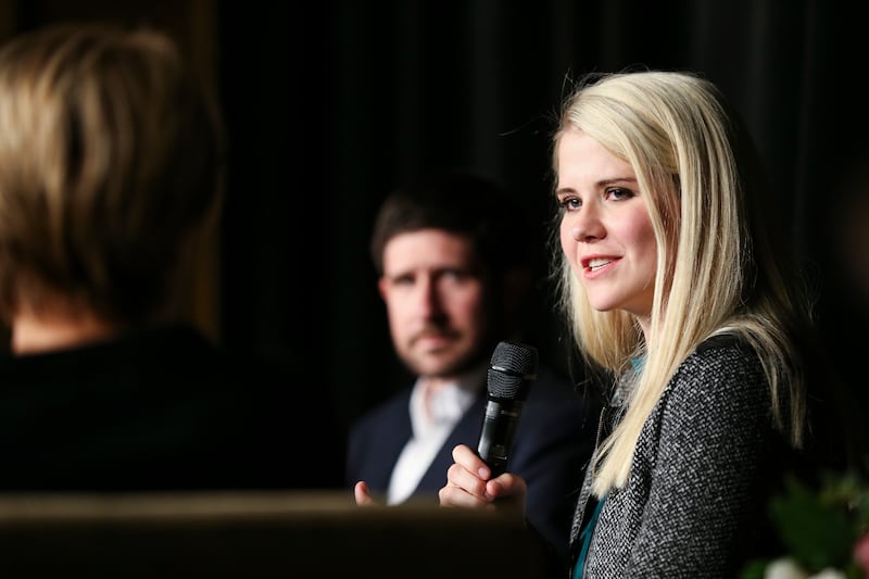 Elizabeth Smart speaks during a panel discussion titled "Smart Talks: I've Never Told Anyone" at Brigham Young University in Provo on Friday, Oct. 20, 2017.