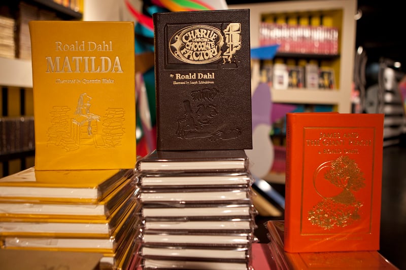 Books by Roald Dahl are displayed at the Barney’s store on East 60th Street in New York on Monday, Nov. 21, 2011.