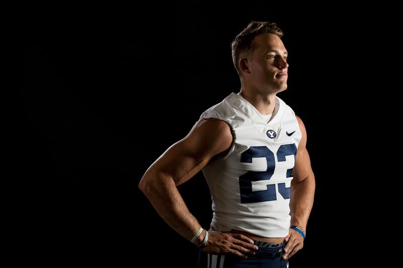 Linebacker Zayne Anderson poses for a photo at BYU’s indoor practice facility in Provo on Wednesday, Aug. 8, 2018.