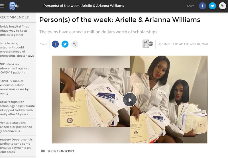 The twin sisters — Arielle and Arianna Williams — graduated from Dr. Howard Fuller Collegiate Academy in Milwaukee. The sisters earned more than $1 million in scholarships for their efforts, according to WISN-TV in Milwaukee.