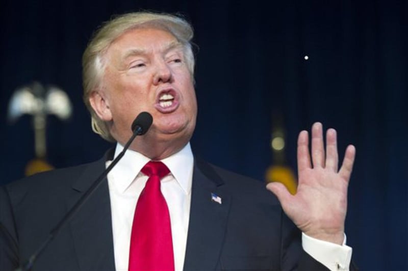 Republican presidential candidate Donald Trump speaks during a campaign rally at the Prince William County Fair Ground in Manassas, Va., Wednesday, Dec. 2, 2015. (AP Photo/Cliff Owen)