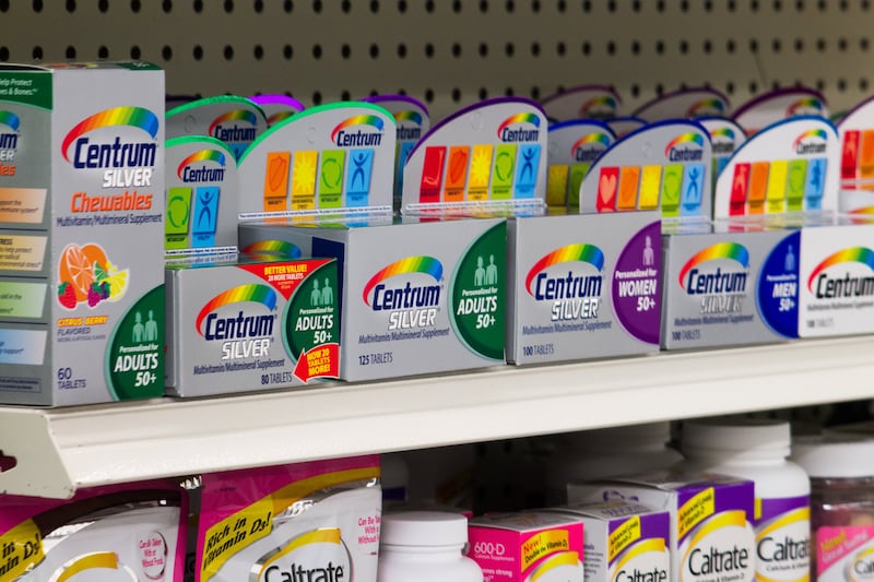 Multivitamins are pictured on a store’s shelves.