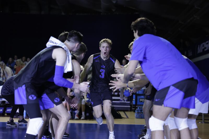 BYU setter Tyler Herget is introduced prior to a match against UC Irvine at Smith Fieldhouse in Provo.