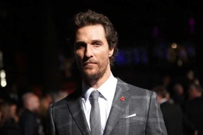 Actor Matthew McConaughey poses for photographers upon arrival at the premiere of the film Interstellar, in central London, Wednesday, Oct. 29, 2014.