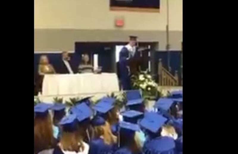 Ben Bowling, the valedictorian for Bell County High School in Louisville, Kentucky, shared some inspirational quotes at the end of his speech, one of which he used to troll the crowd.