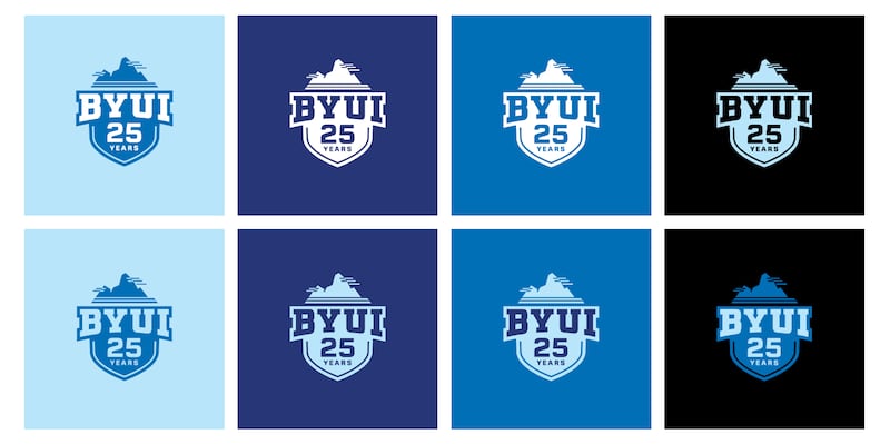 This image shows limited-edition logos created for the 25th anniversary of BYU-Idaho's status as a four-year university.