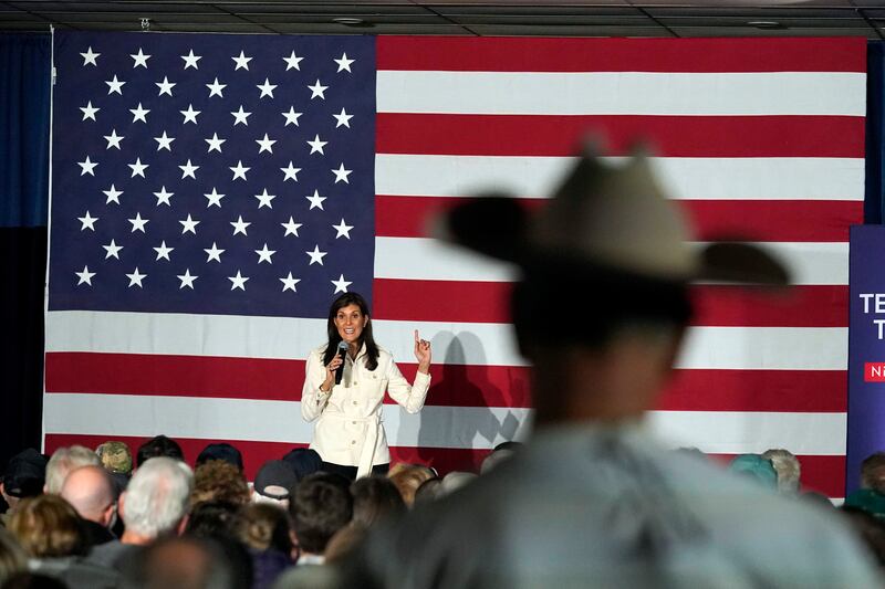 Nikki Haley speaks at a campaign rally in Rochester, N.H.