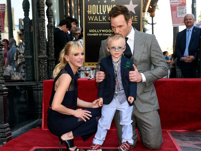 Actor Chris Pratt and his then-wife Anna Faris with their son Jack in Los Angeles on April 21, 2017.