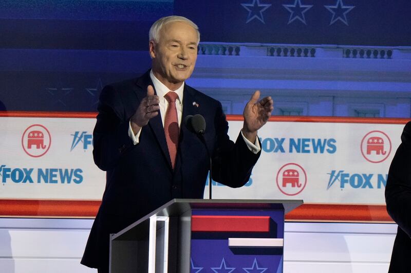 Former Arkansas Gov. Asa Hutchinson speaks during a Republican presidential primary debate on Aug. 23, 2023.