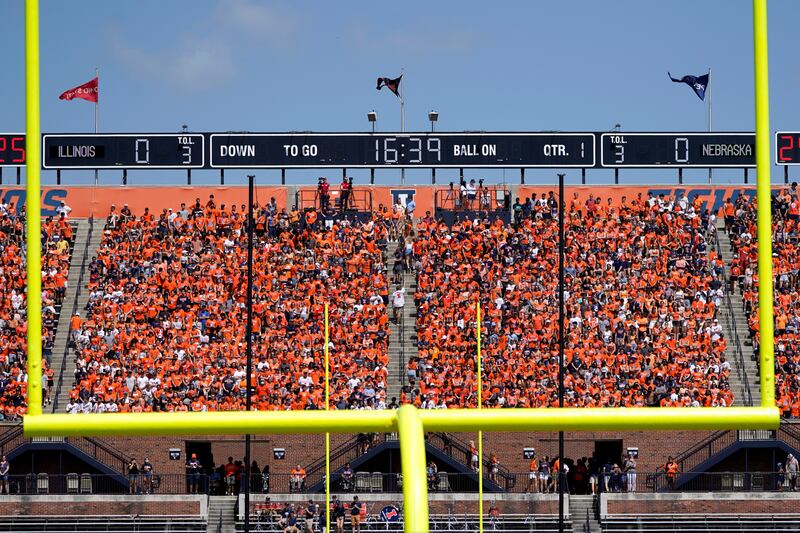 Fans return to Memorial Stadium during game between Illinois and Nebraska Saturday, Aug. 28, 2021, in Champaign, Ill.