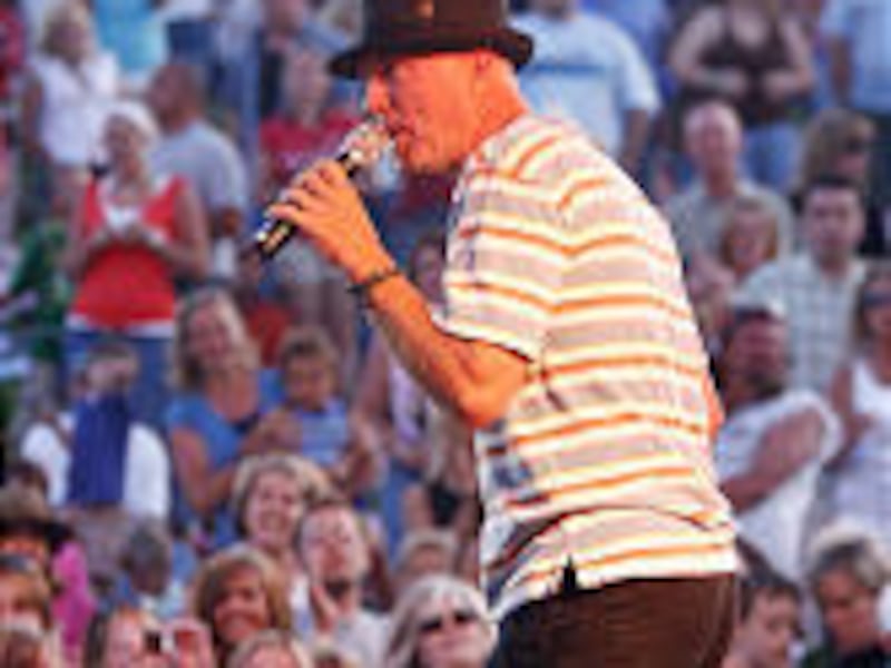 Mark Miller of Sawyer Brown entertains the audience during a concert in Eagle Mountain Saturday.