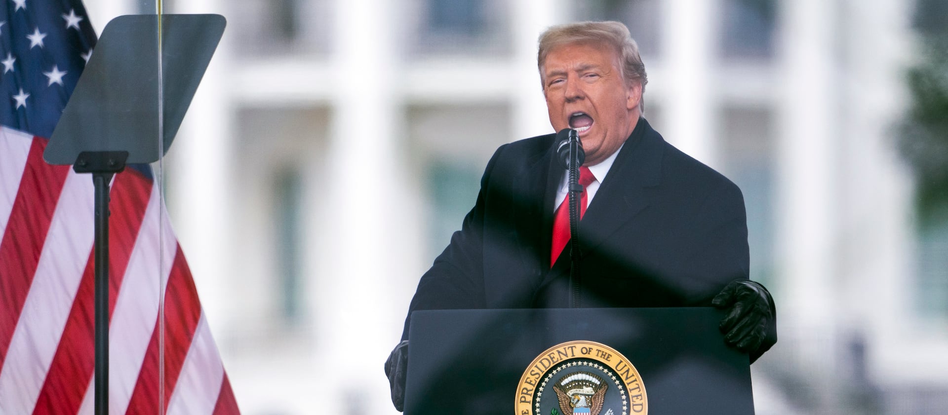 Then-President Donald Trump speaks during a rally protesting the electoral college certification on Jan. 6, 2021, in Washington.