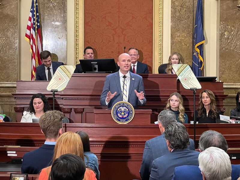 Gov. Spencer Cox delivers his 2023 State of the State address at the Capitol in Salt Lake City on Thursday, Jan. 19, 2023.