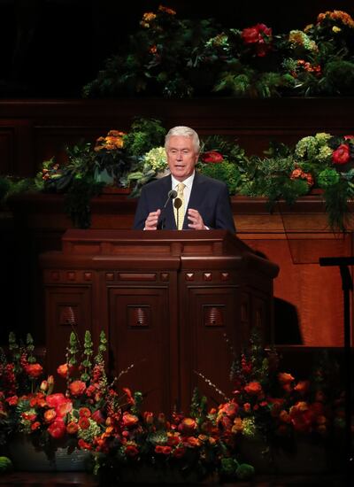 Elder Dieter F. Uchtdorf, of The Church of Jesus Christ of Latter-day Saints’ Quorum of the Twelve Apostles, speaks during the 189th Annual General Conference of The Church of Jesus Christ of Latter-day Saints in Salt Lake City on Saturday, April 6, 2019.