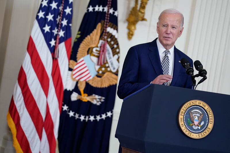 President Joe Biden delivers remarks about government regulations on artificial intelligence systems at the White House on Oct. 30, 2023.