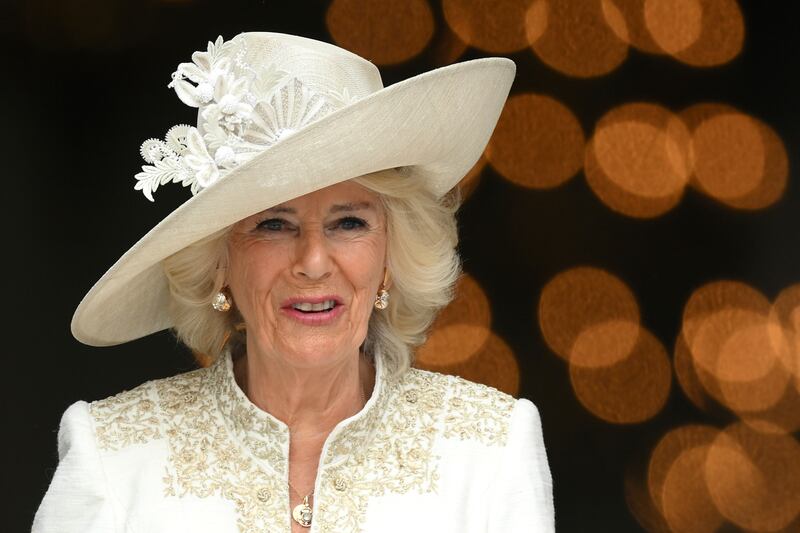 Camilla, Duchess of Cornwall, leaves St Paul’s Cathedral in London.