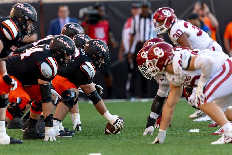 Oklahoma State lines up against Oklahoma during a game Saturday, Nov. 4, 2023, in Stillwater, Okla.