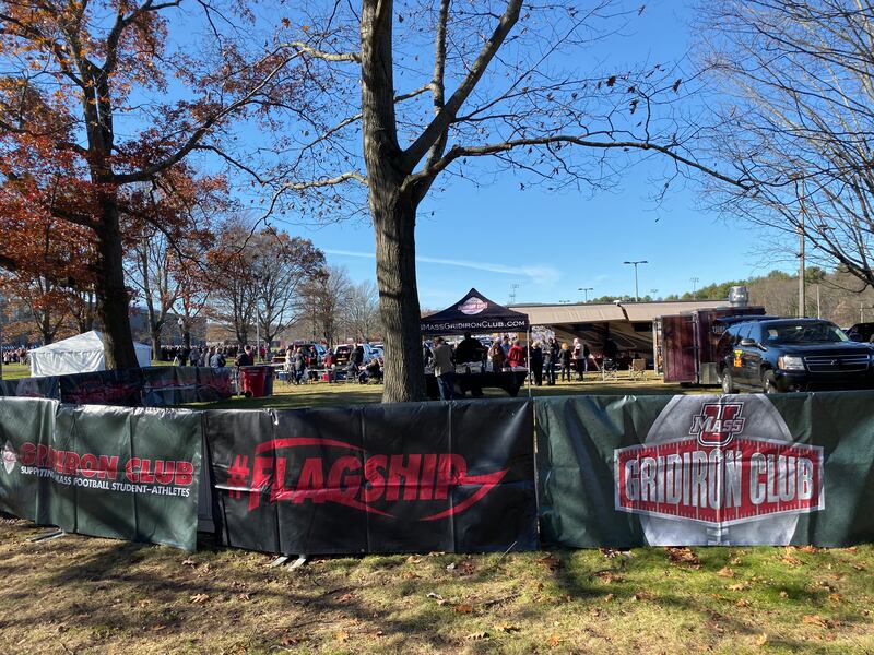 A look at the Minutemen alumni tailgate area at McGuirk Alumni Stadium in Amherst, Mass., ahead of the BYU vs. UMass game.