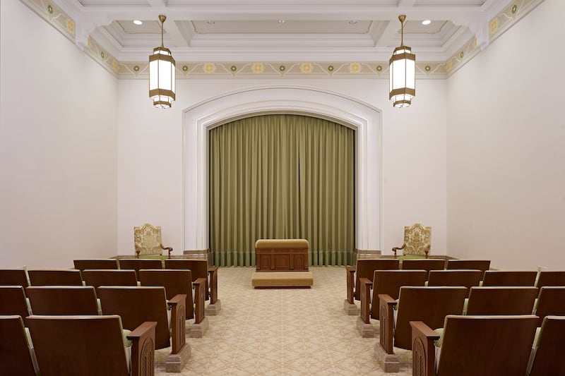 An instruction room inside the Yorba Linda California Temple.