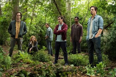Left to right: Bill Hader as Richie Tozier, Jessica Chastain as Beverly Marsh, James McAvoy as Bill Denbrough, James Ransone as Eddie Kaspbrak, Isaiah Mustafa as Mike Hanlon, and Jay Ryan as Ben Hascomb in New Line Cinema’s horror thriller “It Chapter Two