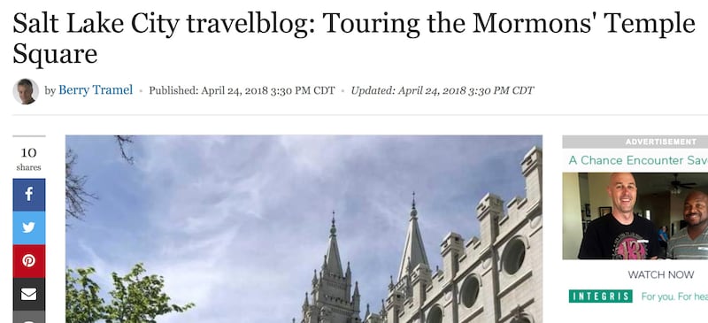 Berry Tramel, sports columnist for NewsOK, shared his thoughts about touring Temple Square in a travelblog published on Tuesday.